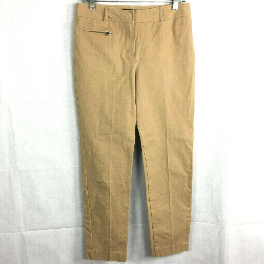 JM‎ Reed Pants Womens Sz XS Tan Cotton Stretch High Waisted Trouser Zip Pocket